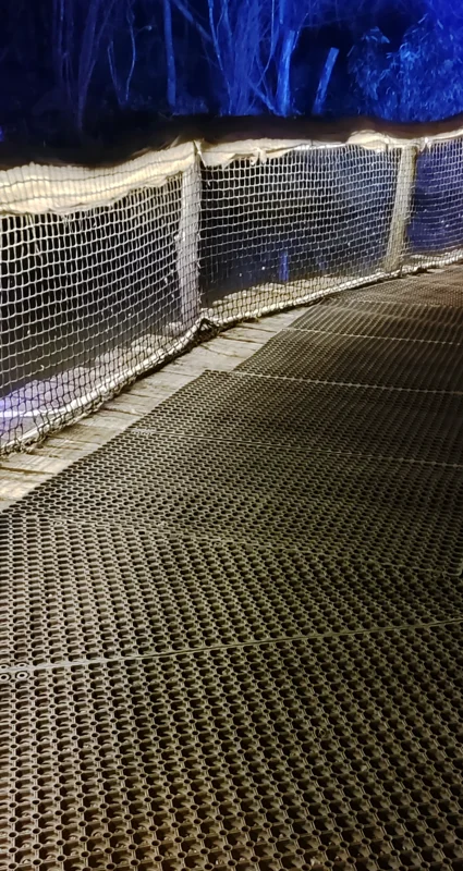 Tapis en caoutchouc sur une passerelle en bois permettant de prévenir les glissades