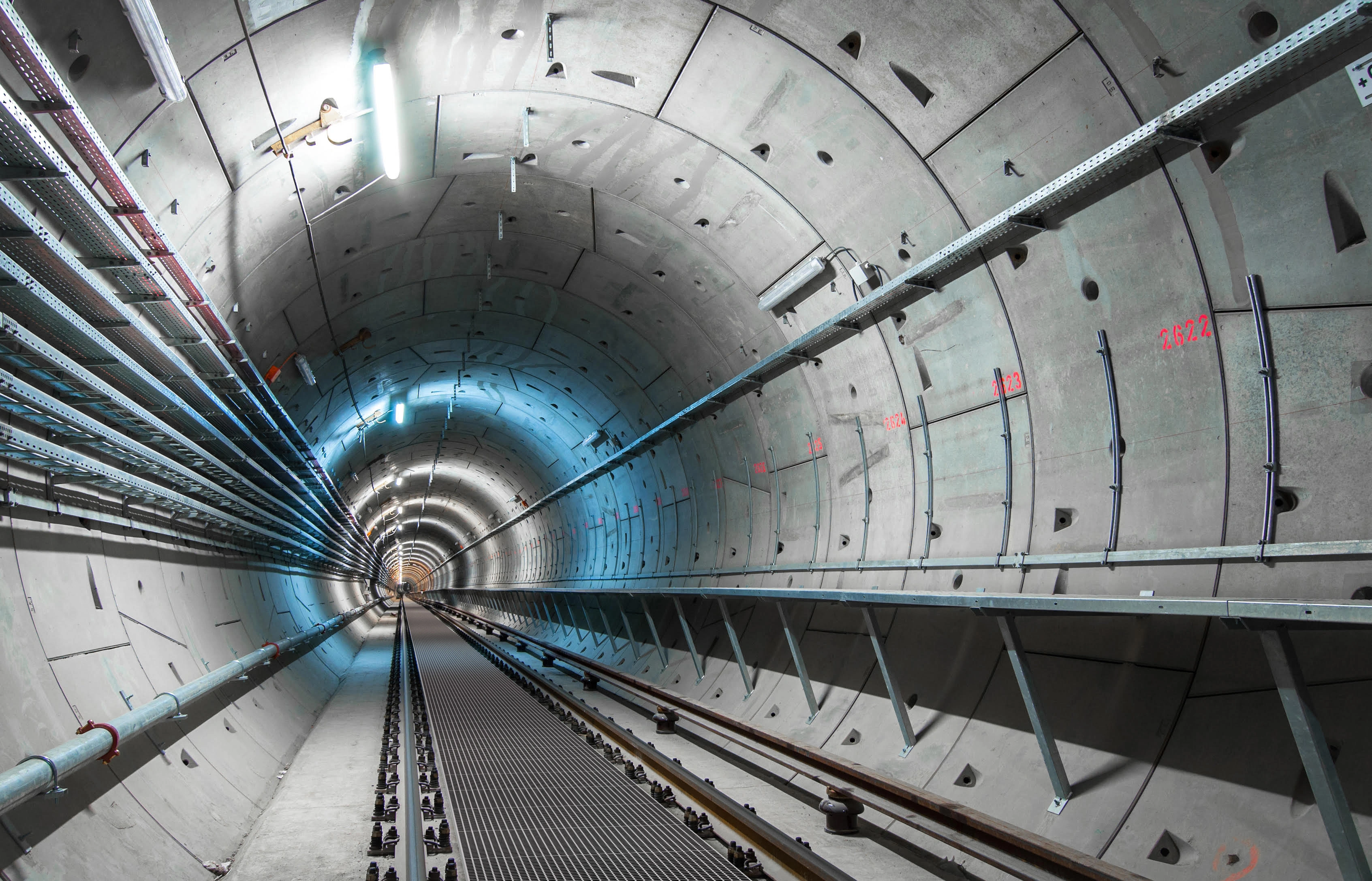 Technical walkway in a tunnel built from grating