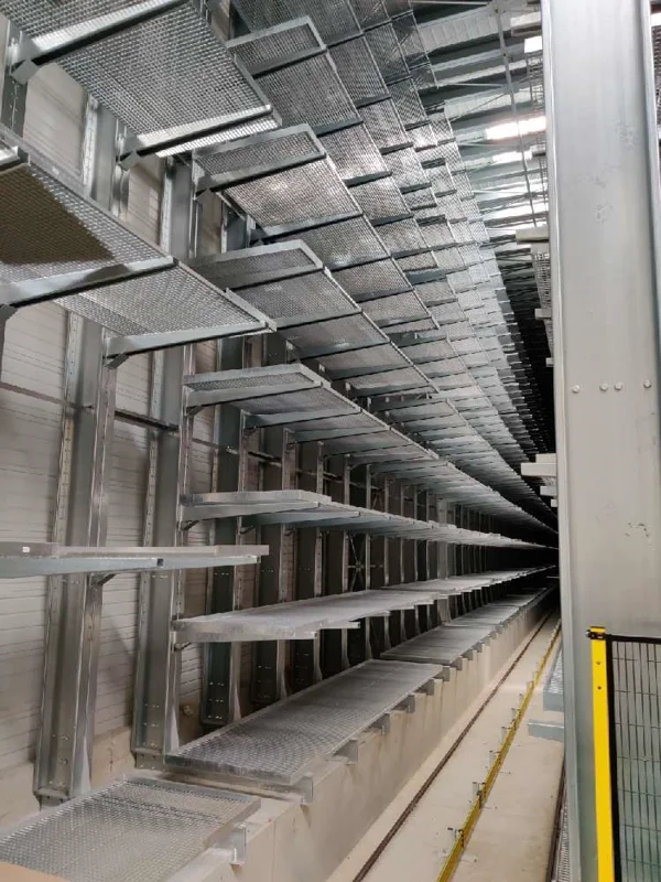 Cantilever rack in grating allowing natural light through
