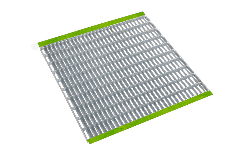 schéma d'un caillebotis à lames inclinées avec cornière