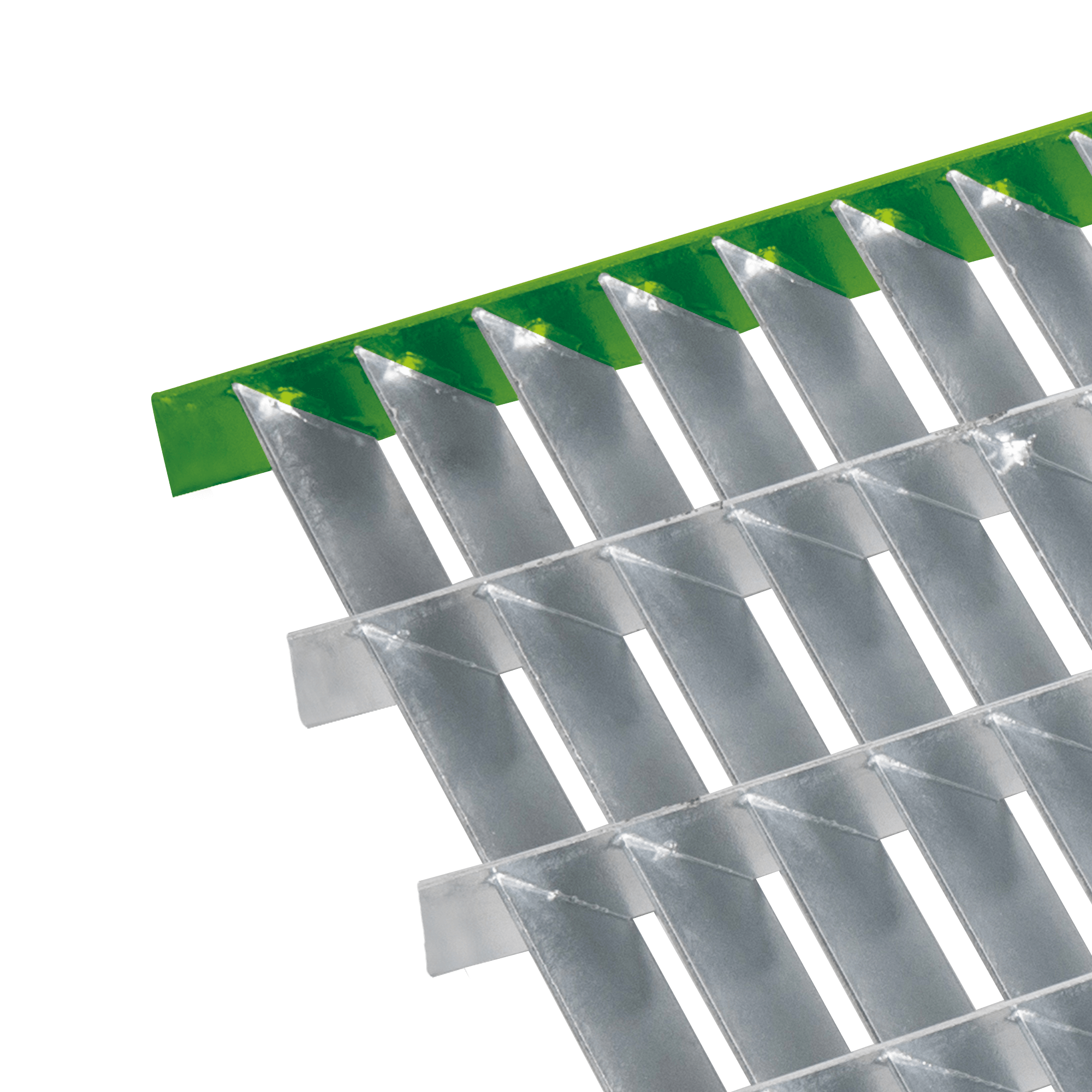schéma d'un caillebotis à lames inclinées avec finition bordure plat