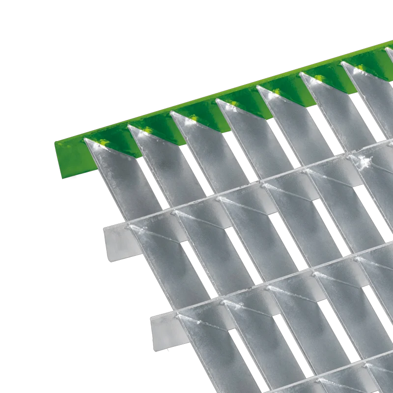 schéma d'un caillebotis à lames inclinées avec finition bordure plat