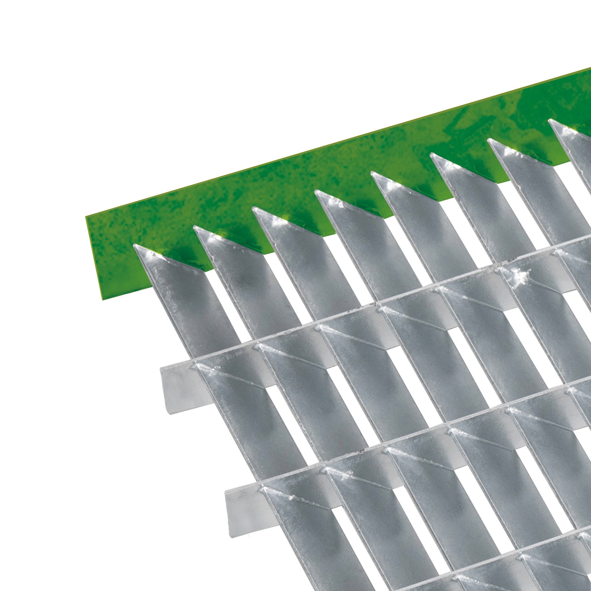 schéma d'un caillebotis à lames inclinées avec finition garde pied