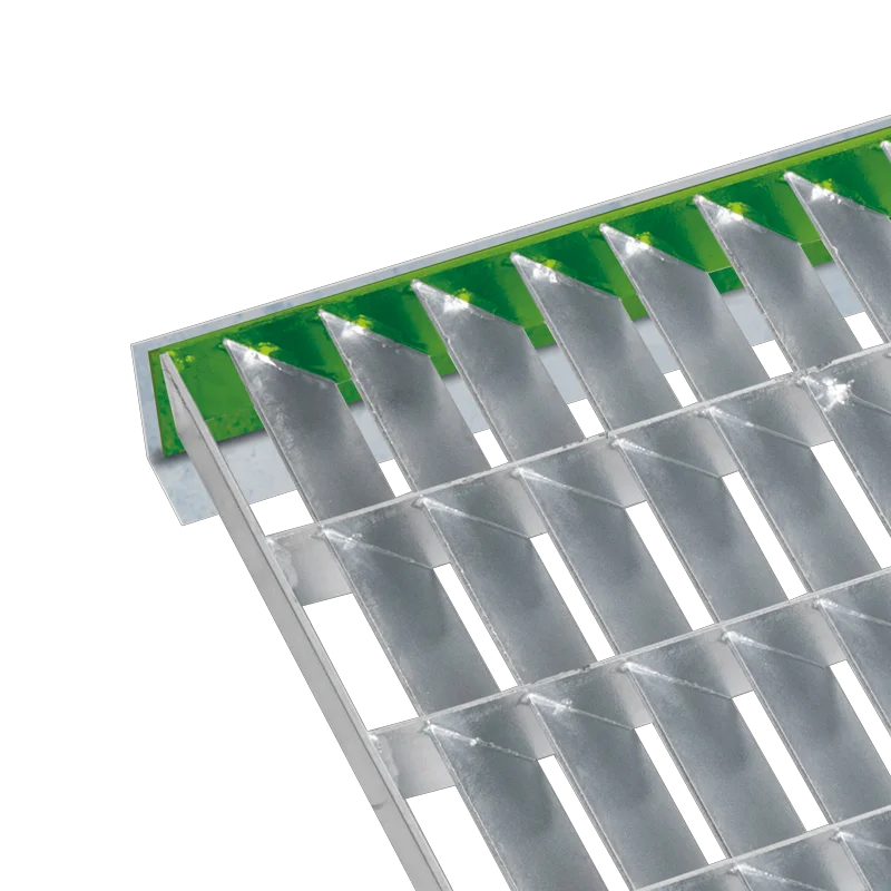 schéma d'un caillebotis à lames inclinées avec finition réhausse