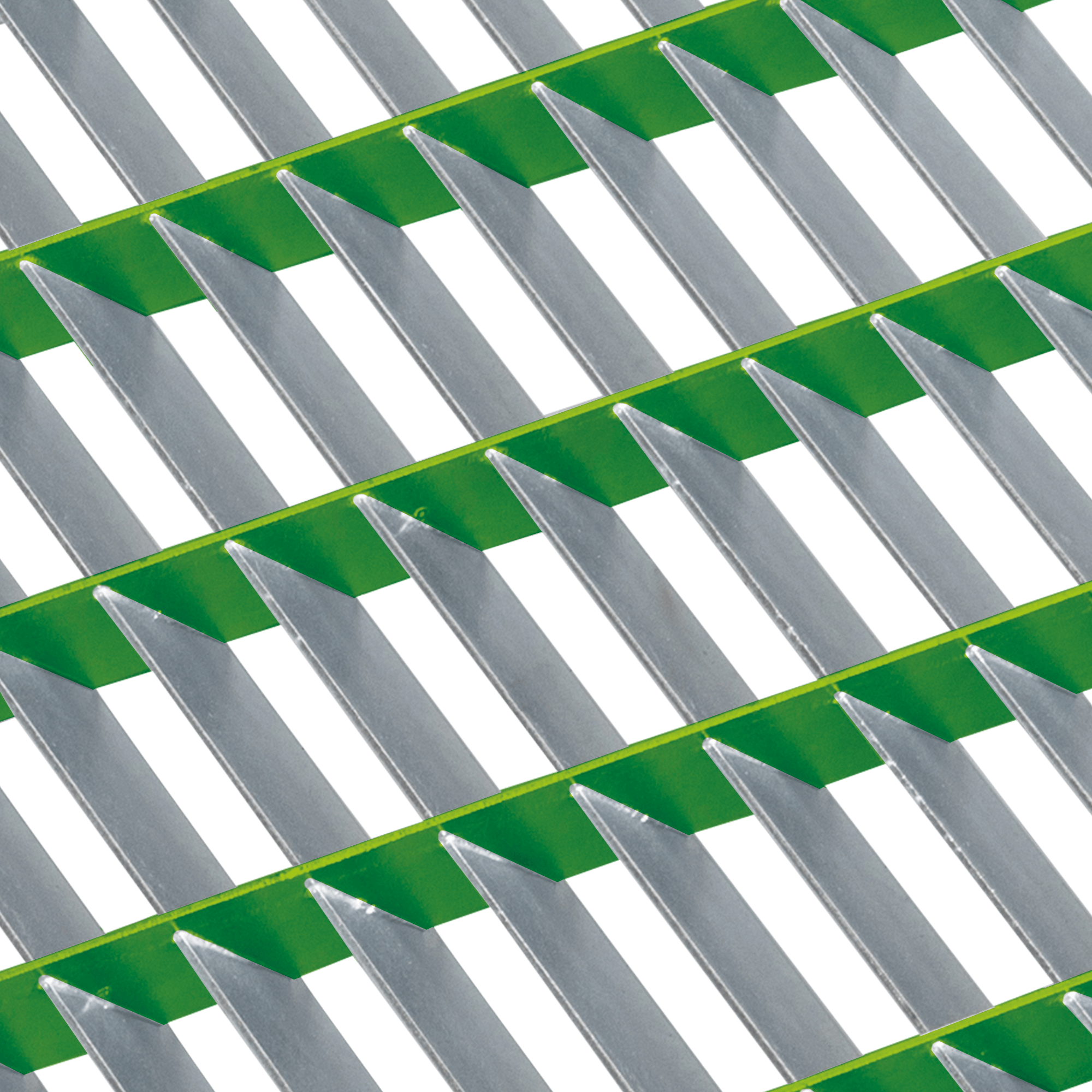 schéma d'un caillebotis à lames inclinées barres porteuses