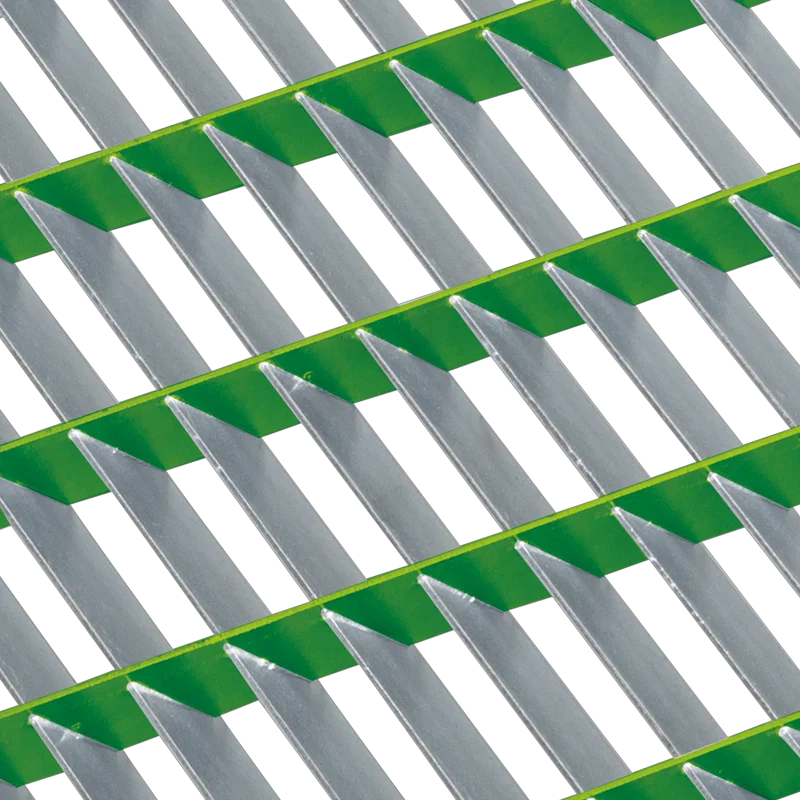 schéma d'un caillebotis à lames inclinées barres porteuses